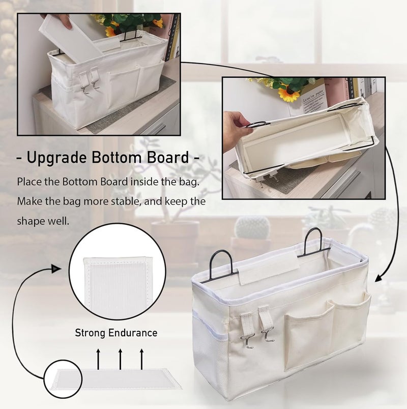 Kanrichu 2pcs Large Wall Hanging Organizer Bag, Linen Fabric Door Hanging Storage Baskets with Pockets, Waterproof Bin for Kitchen, Bedroom, Office, RV Camper (White) - Image 3